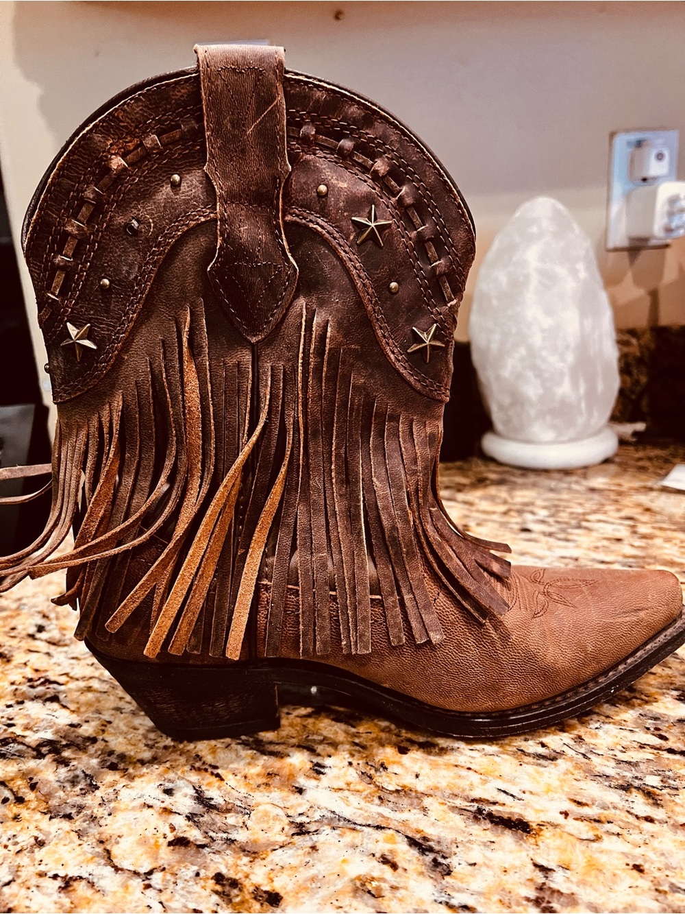 dingo Brown Fringe Lace-Up Western Boot with Star Studs